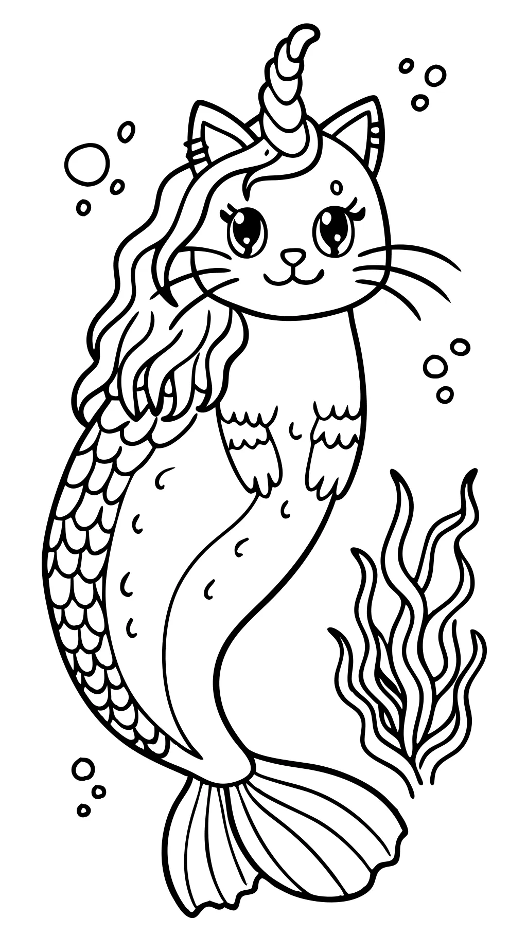 Página para colorear de gato de sirena